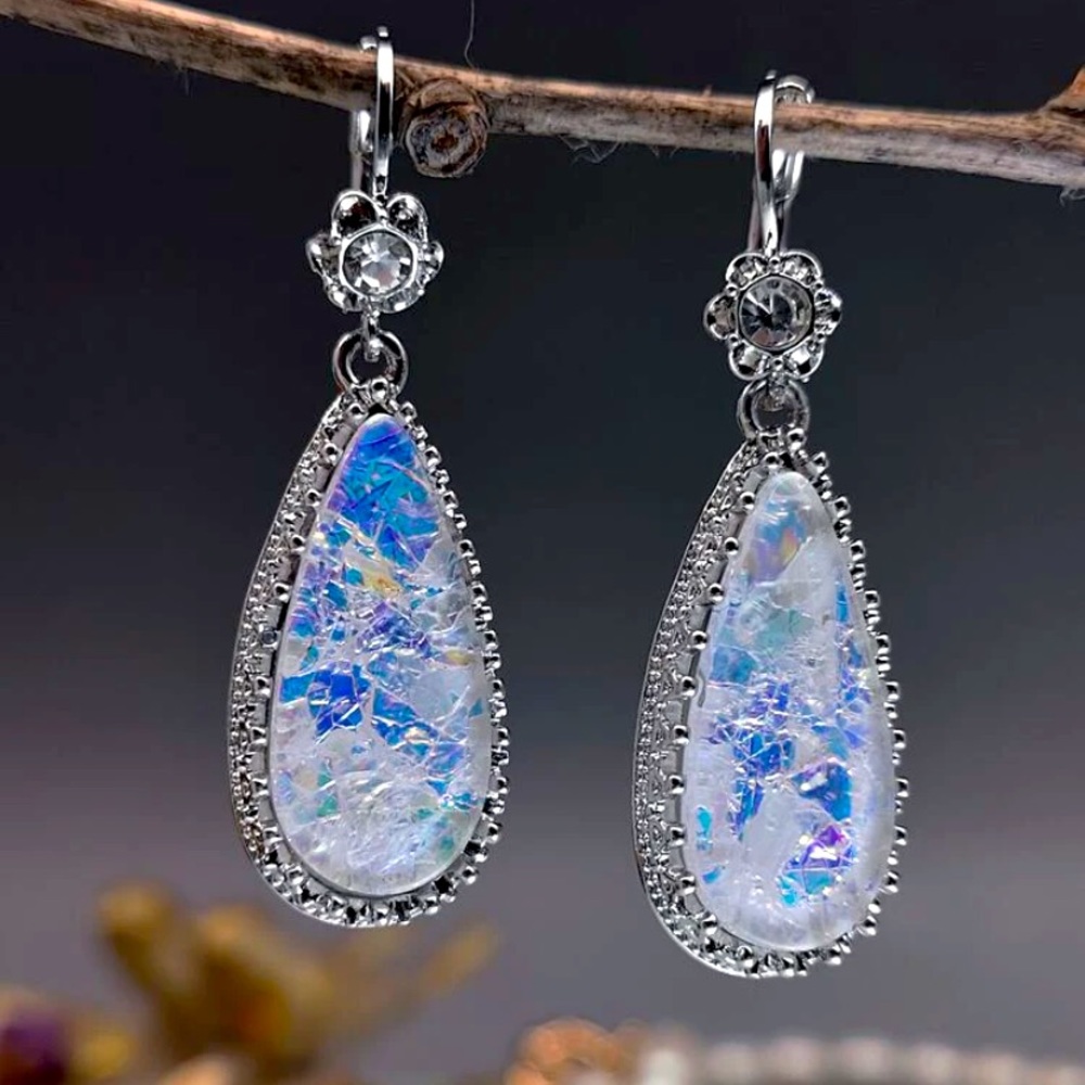 Crackle Glass Drop Earrings - Picture 3 of 4